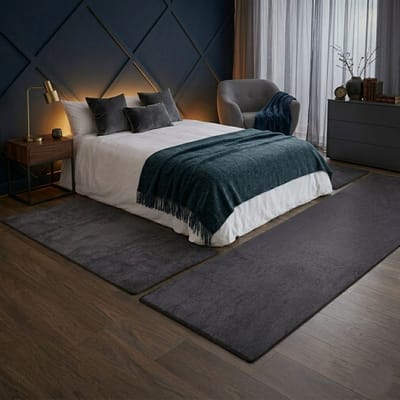 FLOORDIREKT Slaapkamen vloerkleed - Dynasty - Set - Antraciet - 1 Loper 67 x 250 cm + 2 Loper 67 x 140 cm