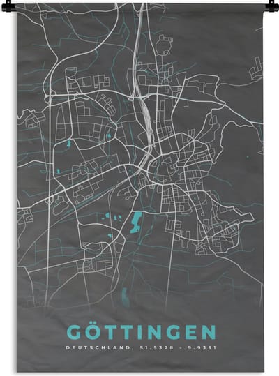 Wandkleed - Wanddoek - Kaart – Plattegrond – Stadskaart – Göttingen – Duitsland – Blauw - 120x180 cm - Wandtapijt