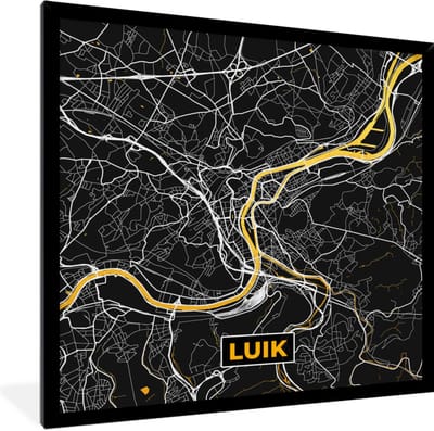 Fotolijst incl. Poster - Luik - Gold - Stadskaart - Plattegrond - Kaart - 40x40 cm - Posterlijst