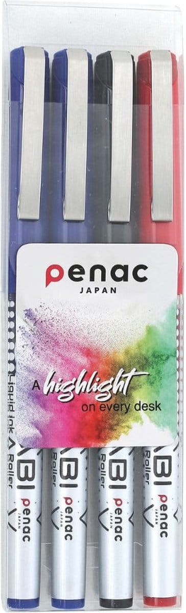 Penac Miyabi - Rollerbalpennen - 0.7 mm - Vloeibare Inkt - Blauw - Zwart - Rood - 4 stuks