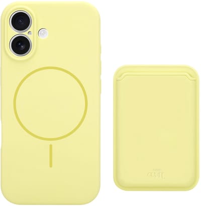xoxo Wildhearts siliconen hoesje met magnetische kaarthouder (geel) - Geschikt voor iPhone 17 MagSafe - Silicone case met wallet - ruimte voor pasjes - pasjeshouder - shockproof telefoonhoesje