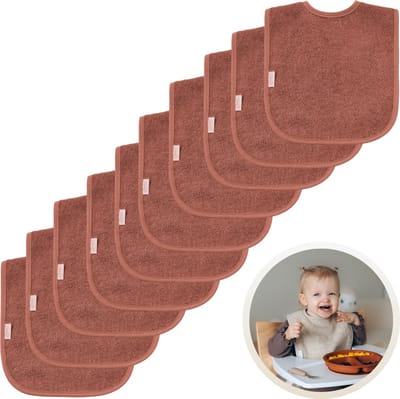 Funnies Slabbetjes 10-Pack Copper - Set van 10 Zachte Slabbertjes - Grote Slabbers - Kwijldoekjes voor Baby’s en Kinderen - Absorberend, Zacht en Makkelijk Wasbaar - Perfect voor Voeden, Kwijlen en Bescherming van Kleding