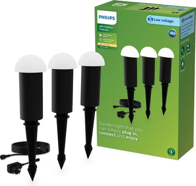 Philips Edwina GardenLink - 3-pack - Sokkellamp met spies - 24V - Warm wit licht; 2700K - Zwart - Tuinpadverlichting