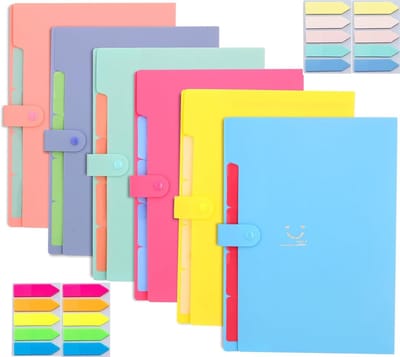 Set van 6 A4 Documentenmappen - Uitbreidbare Organiser met 5 Compartimenten voor Thuis en Kantoor, Verkrijgbaar in 6 Kleuren
