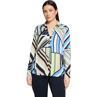 Tuniek met overhemdkraag en V-hals - blauw / groen - Gr. 38 van Goldner Fashion