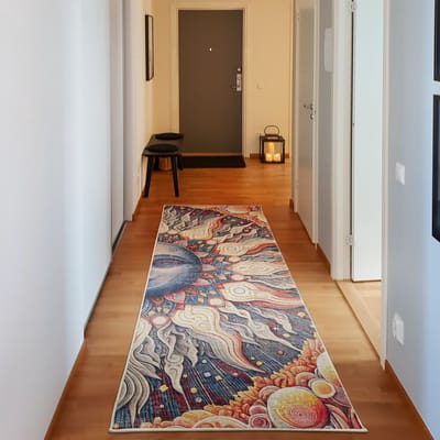 ABAKUHAUS Decoratief vloerkleed met zon en maan, hoogwaardig vloerkleed voor slaapkamer en woonkamer, 76x229 cm, lichtoranje