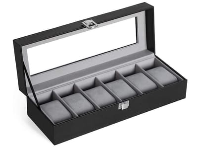 MIRA Home Horloge box met glazen deksel - Glas - Zwart - 30x11,2x8