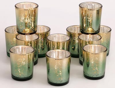 Glazen Kandelaars - Waxinelichthouders Votive houders - Feestelijke Decoratie - Gegalvaniseerd Glas - 12 stuks - Groen