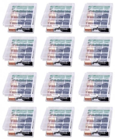 Batterij bewaarbox - 12 stuks - Batterij Storage Organizer - geschikt voor 48 AAA - transparant