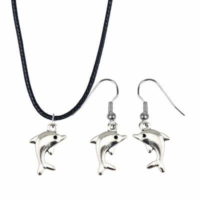 2-Delige- Dolfijn sieraden set-ketting-Oorbellen aan zilveren oorbelhaak- Charme Bijoux