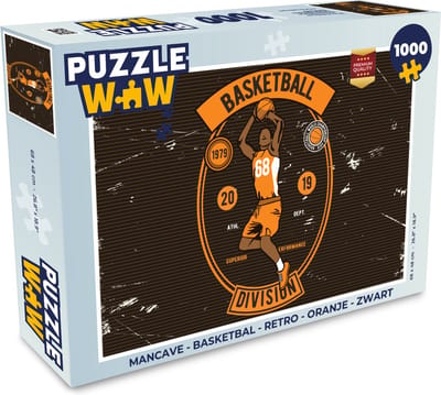 Puzzel Mancave - Basketbal - Retro - Oranje - Zwart - Legpuzzel - Puzzel 1000 stukjes volwassenen