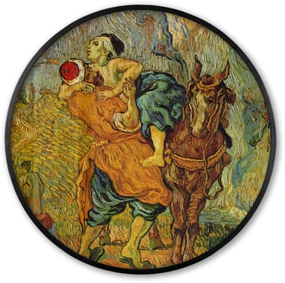 Poster in lijst Rond - Fotolijst 60x60 cm - Posters - De barmhartige Samaritaan - Vincent van Gogh - Ronde posterlijst zwart - Decoratie - Wanddecoratie woonkamer - Muurdecoratie slaapkamer