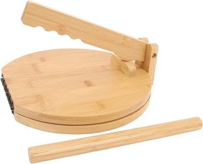 Houten Tortillapers - Deegpers Maïs - Zelf Tortillas Maken - Inclusief Perkamentpapier - 28 x 27 x 7 cm - Houtkleur