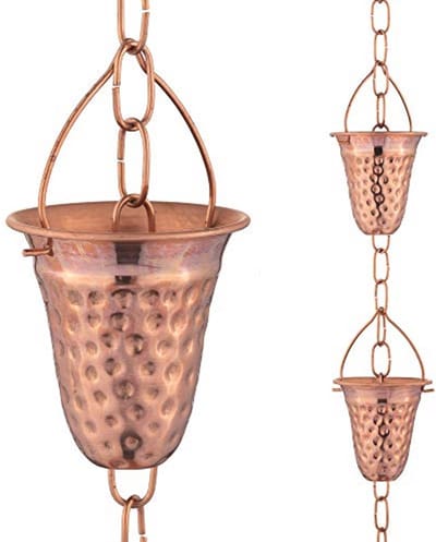 Regenketting - Waterafvoer - Tuindecoratie - Koper gehamerd - 195 cm - Koperkleurig