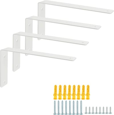 Set van 4 Stevige Wandbeugels, 125mm x 230mm x 30mm, L-vormige Planksteunen, Hoekbeugels met Schroeven voor Muurmontage en Meubelondersteuning