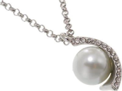 Behave Korte ketting metaal 40cm lengte met parelhanger 24mm verwerkt met kristal steentjes + verlengketting