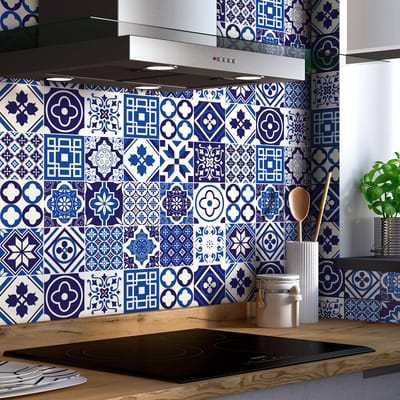Zelfklevende tegelmuurstickers voor keuken en badkamer - 24 Grenina cementtegelstickers - 24 stickers 10x10cm