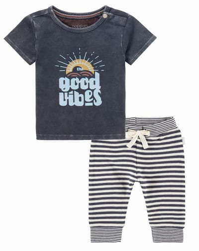 Noppies - Kledingset - Broek Ahidud blauw gestreept - Shirt Huzhou Ebony met print - Maat 50