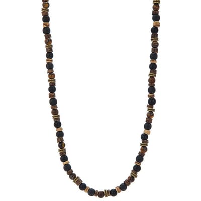 Collier Hip-Hop Bohème pour Homme Choker Fait Main en Perles avec Pierre Coque de Noix de Coco & Perles en Bois Bijou Statement Mode pour Hommes 45cm black