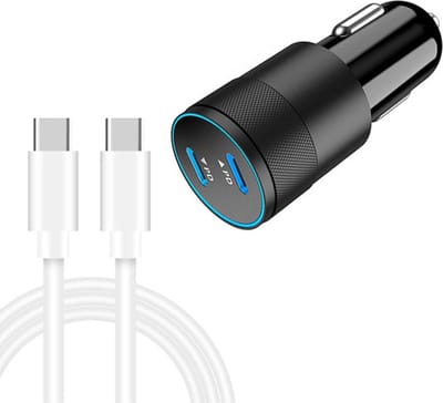Autolader met 2X USB-C Poort 40W Snellader + USB-C kabel - Auto telefoon oplader - sigarettenaansteker - universeel - zwart