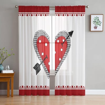 Valentijnsdag Rood Hart Pijl Moderne Tule Gordijnen Voor Woonkamer Slaapkamer Huis Keuken Raam Transparante Gordijnen 135W x 114H(cm) white