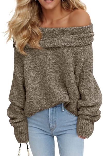 Dailygoods- Damestrui lange mouwen - Schoudervrij - Losse pasvorm - Gebreide trui - Effen kleur - Casual ribgebreid - Jumper
