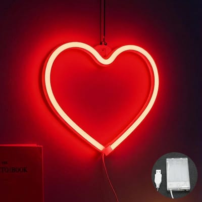Dailygoods- Neonbord Rood Hart - Wanddecoratie - LED Neonlicht - USB/Batterij - 2 Stuks - Afmetingen 21 x 20 cm