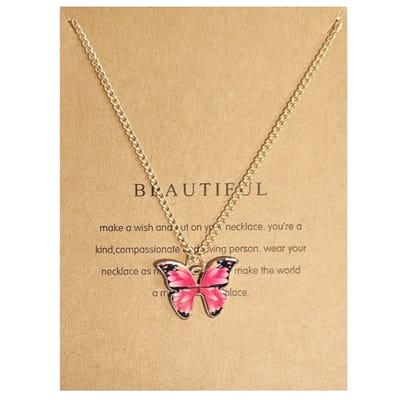 Fako Bijoux® - Doe Een Wens - Vlinder Ketting - Make A Wish - Beautiful - Rood - Ketting Inclusief Kaart Met Tekst - Goudkleurig