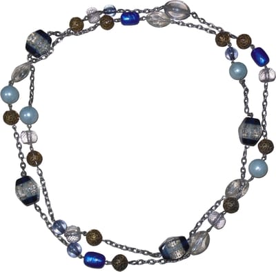 Ketting zilveren schakels met goud-transparant-blauwe patronen