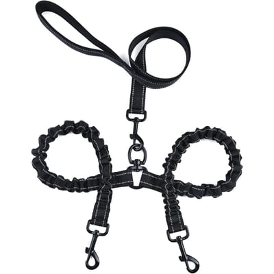 One Tow Two Leash 2 Hondentouw Elastisch kussen Hondenriem Hondenwandelriem Hondenriem Dubbele riem zwart