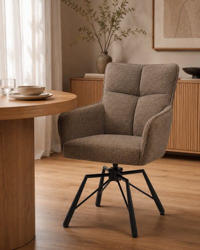Eetkamerstoel Nohr – Luxe Draaibare Armstoel – Raven Stof – Auto Return - Taupe