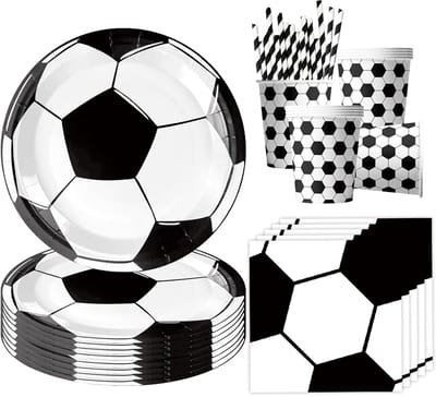 50 stuks voetbalset, voetbalset voor verjaardagen, voetbalthema, voetbalthema, feestaccessoires, baby-verjaardagsfeestdecoraties, inclusief borden, koperen servetten