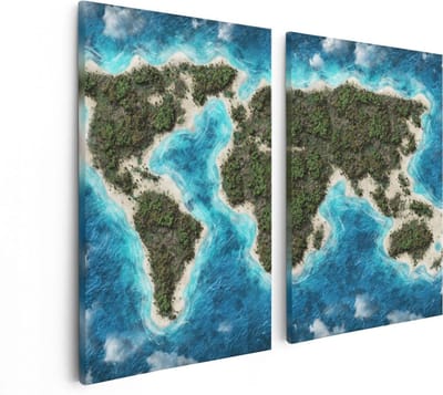 Artaza Canvas Schilderij Tweeluik Eilanden Wereldkaart - 80x60 - Foto Op Canvas - Canvas Print