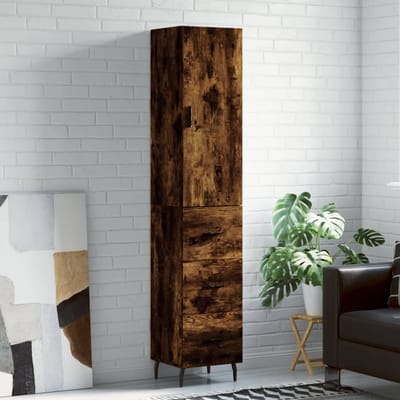 vidaXL - Hoge - kast - 34,5x34x180 - cm - bewerkt - hout - gerookt - eikenkleurig