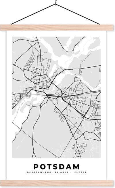 Posterhanger incl. Poster 40x60 cm - Schoolplaat - Potsdam - Kaart - Stadskaart - Plattegrond - Duitsland - Textielposter - Blanke latten - Stadskaart
