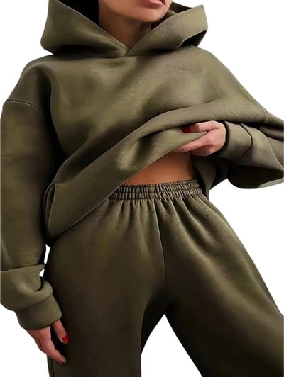 Livano Joggingpak Dames - Huispak - Trainingspak - Volwassenen - Capuchon - Jogging Pak - Joggingbroeken - Broek - Hoodie - Leger Groen - Maat S