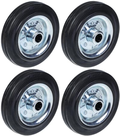 Zwart rubberen wiel van 160 mm (6 inch) met hart van geperst staal, draagvermogen 150 kg – set van 4