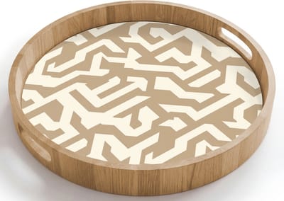 Dienblad rond 40x40 cm - Schootdienblad hout - Modern - Abstract - Beige - Borrelplank rechthoek - Plateau houten dienbladen