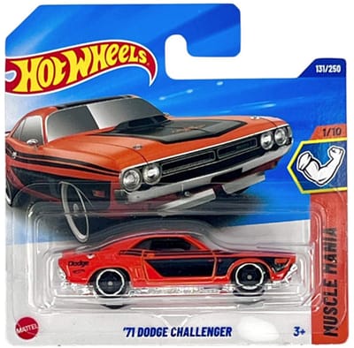 HOT WHEELS '71 DODGE CHALLENGER COUPE BLACK ORANGE 131/250 1:64 HW MUSCLE MANIA 1/10 SHORT CARD