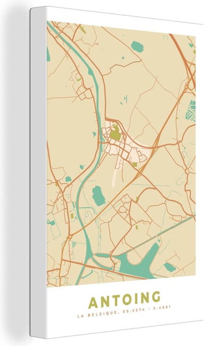 Canvas Schilderij Stadskaart - Kaart - Plattegrond - Vintage - Antoing - 20x30 cm - Wanddecoratie