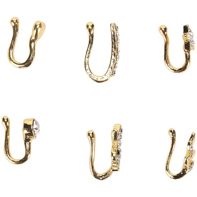 6 stuks Nep Neusring Hoop Clip On Roestvrij Staal Hypoallergeen Pijnloos Maat Verstelbaar Nep Neus goud