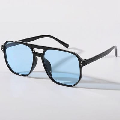 Retro Mode Zonnebrillen voor Dames, Dubbele Balk Zonnebril Eenvoudig Groot Montuur Gepersonaliseerde Oceaanbrillen blauw