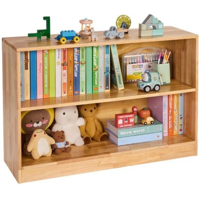 VEVOR Kinderboekenkast (90 cm Lang), 2-laags Speelgoedkast, Speelgoedopbergkast, Speelgoedplank voor Slaapkamer, Kinderkamer, Woonkamer, Vitrinekast, Bruin