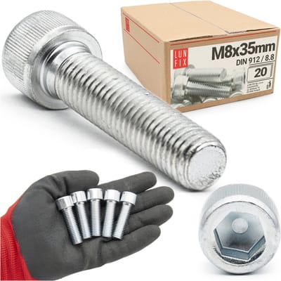 LUN FIX - Zylinderkopfschroeven M8x35 mm - 20 stuks - DIN 912 - Vol draad - Staal verzinkt