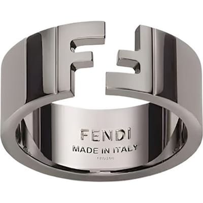 Fendi FF Patroon Logo Letter Gravure Koperen Ring Unisex Ringen Grijs Zwart 7AJ193B08F01LK M gray