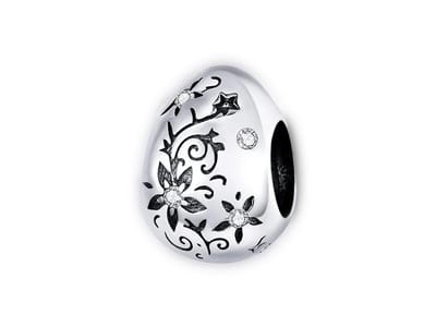 Fler® | Bedel | Past op populaire bedel armbanden (standaard-3mm) | armbandbedel | Paasei Bedel | Hangbedel Charm | 925 sterling zilver | Transparante zirkonia | Zwarte emaille | Meerkleurig | Vriendschap, Verjaardagsgeschenk, Cadeau | Valentijn kado