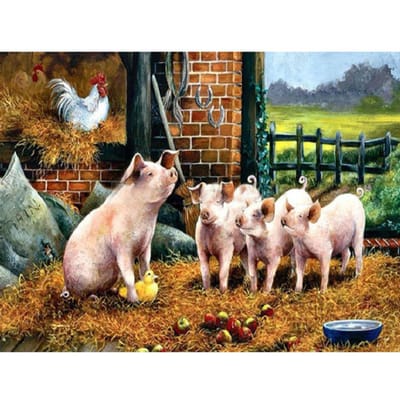 Volledige ronde diamant borduurwerk dieren varkens 5D Diy Diamond schilderij kruissteek 20X30CM black