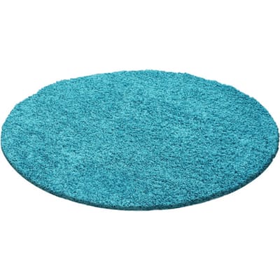 Muratap Basic rond shaggy vloerkleed turquoise hoogpolig- 120 cm rond