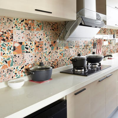 Zelfklevende tegelmuurstickers voor keuken en badkamer - 30 Zoraida Terrazzo tegelstickers - 30 stickers 20x20cm