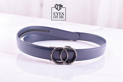 Blauwe lederen riem zonder gaatjes met automatische gesp voor heren ( Model L182 )